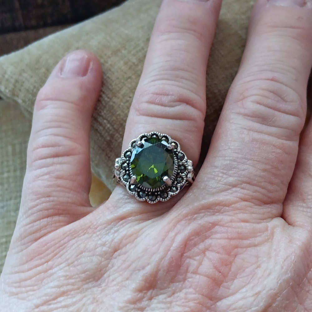 Silver Four Prong Setting Multi Faceted Glass Or … - image 5